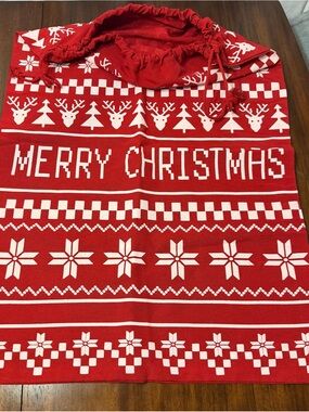 Large Merry Christmas Drawstring Santa Gift Sack Red White Gift Bag Holiday